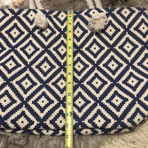 HP🎉Summer & Rose Cotton Tote with Rope Handles-Denim Blue&Cream Print-18x13x5 - Picture 5 of 16